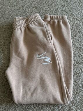 Nike Kids Tan Fleece Joggers with White Swoosh
